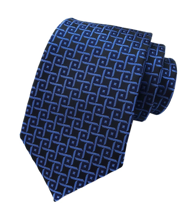Elfeves Men Blue Black Navy Fashion Ties Stylish Handmade Formal Necktie Great For Groom - Image 1